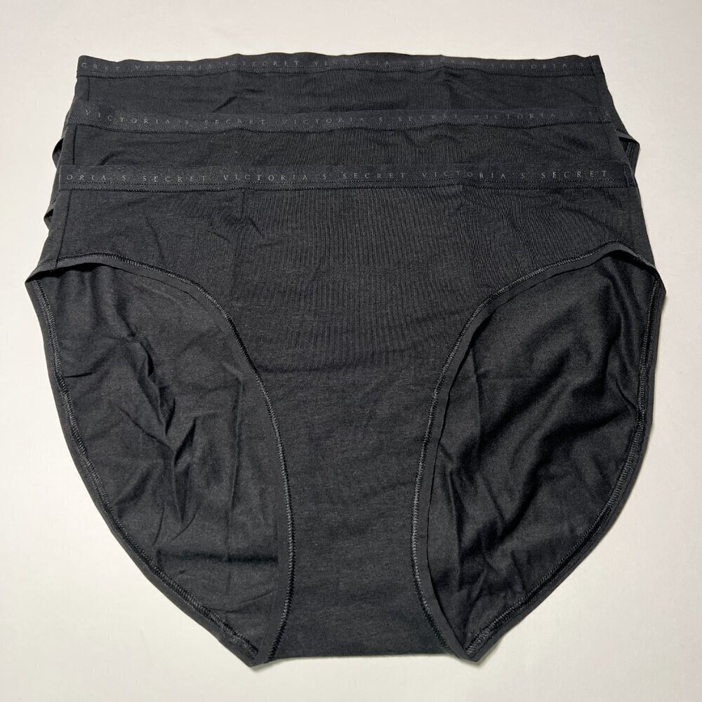 Victoria Secret XXL / 2XL Brief Panties High Waist High Leg Cotton Black Lot 3